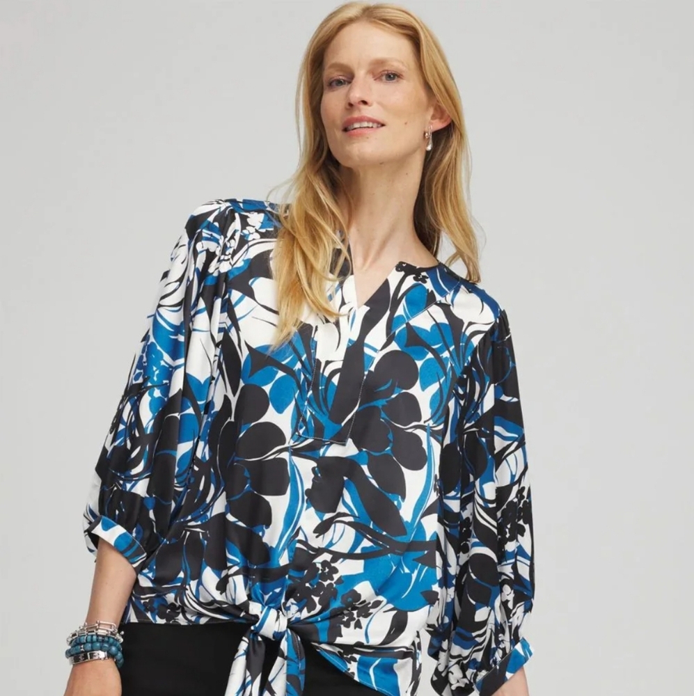Chico's Floral Tie-Front Blouse